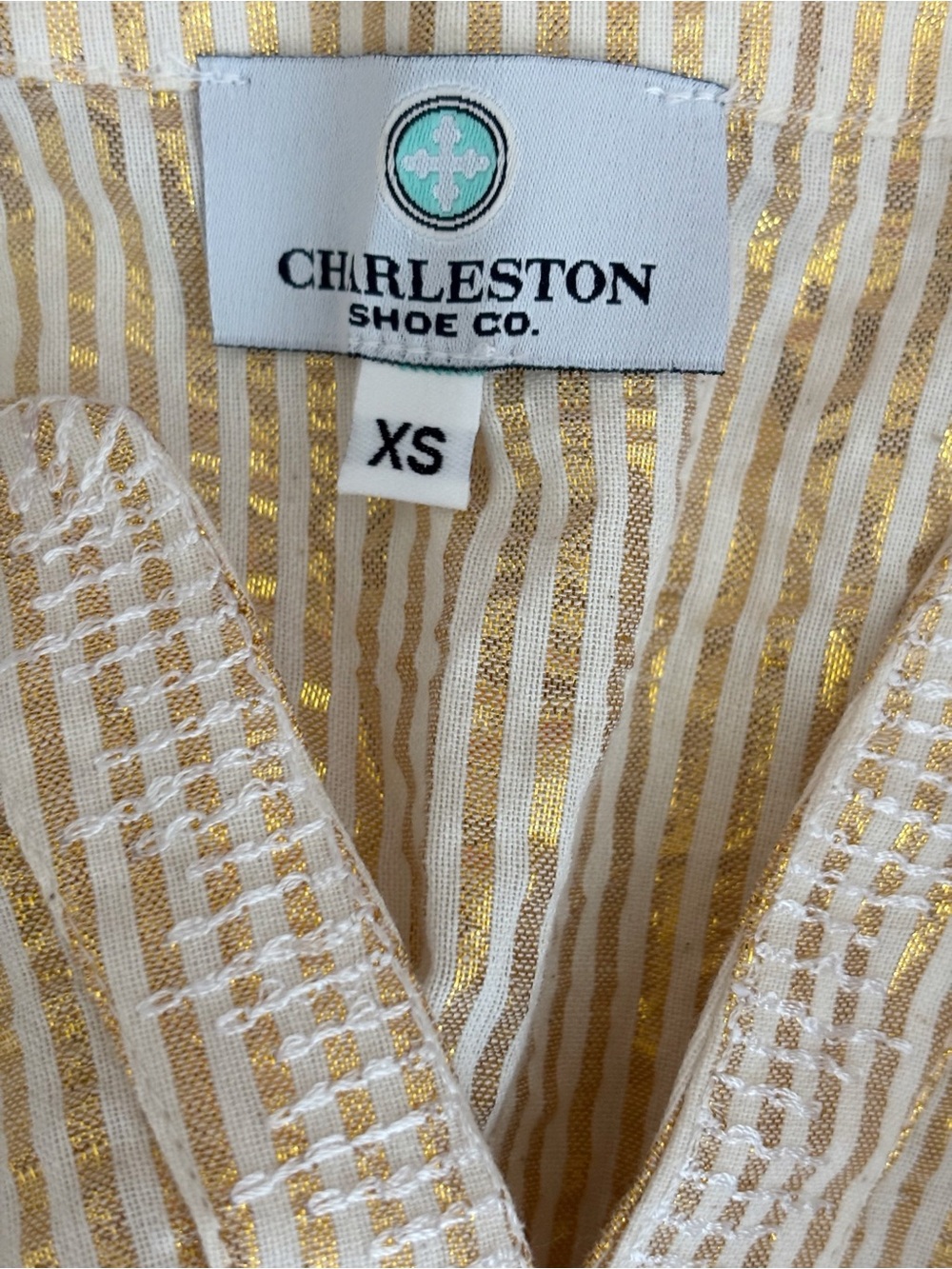 Charleston Shoe Co Gold Lamé Striped Eyelet Alessio Blouse XS Summer Party - Picture 5 of 7